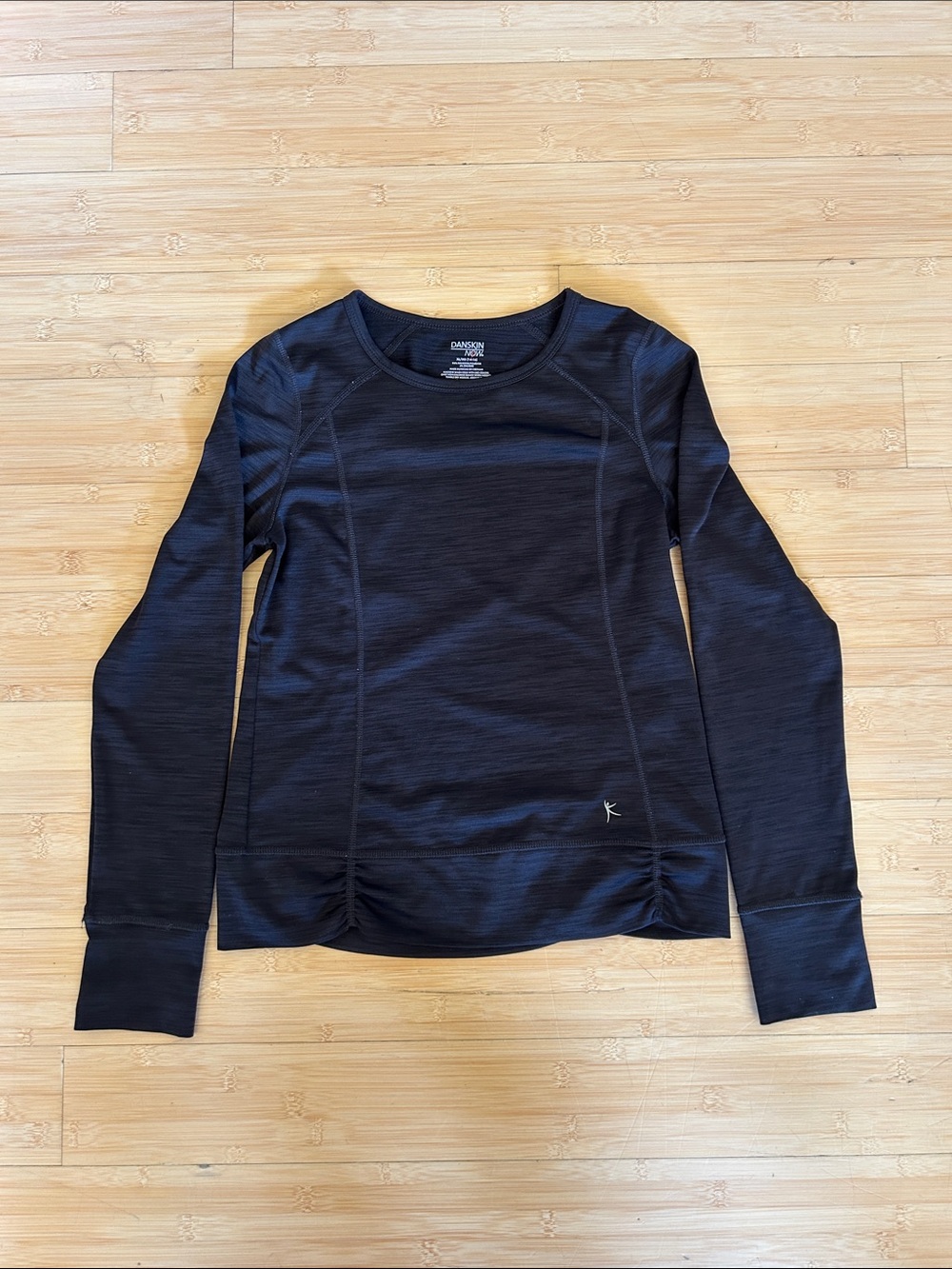 Danskin Black Long Sleeve Crewneck Active Top with Ruched Hem